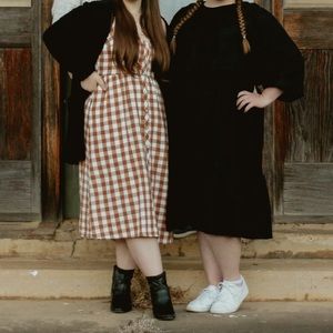 Gingham button midi Dress in Brown